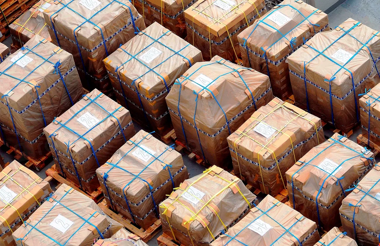 Rows of packed cartons ready for dispatch